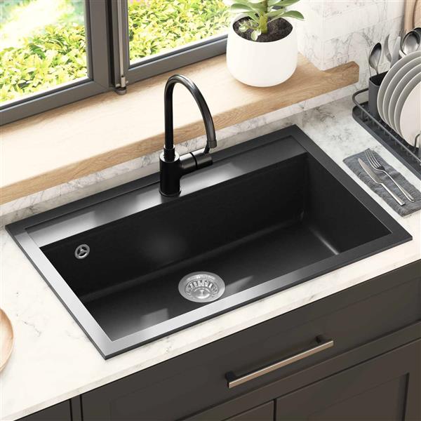 Grote foto vidaxl wasbak zwart 795 x 505 mm graniet huis en inrichting keukens