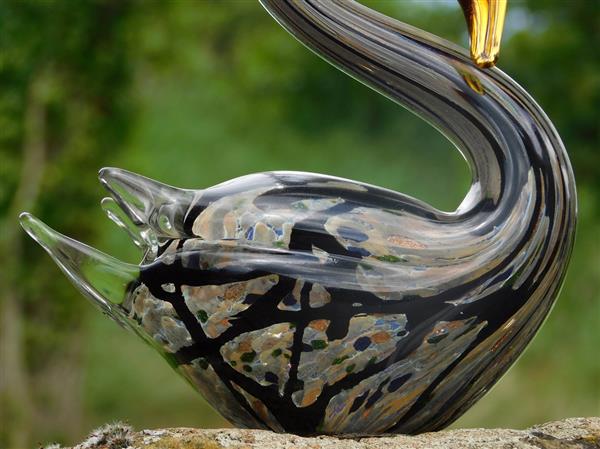 Grote foto glazen beeld zwaan handgemaakt glasgeblazen kunstwerk tuin en terras tuindecoratie