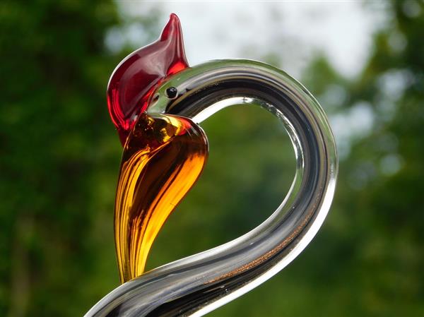 Grote foto glazen beeld zwaan handgemaakt glasgeblazen kunstwerk tuin en terras tuindecoratie