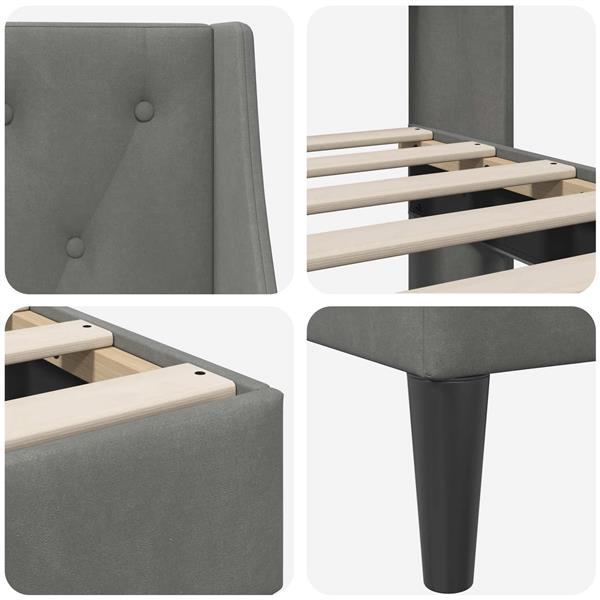 Grote foto vidaxl bedframe met hoofdeinde donkergrijs 137 x 190 cm fluweel antiek en kunst stoelen en banken