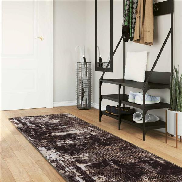 Grote foto vidaxl vloerkleedloper marsa zwart 80 x 450 cm polyester en pvc huis en inrichting vloerbedekking en kleden