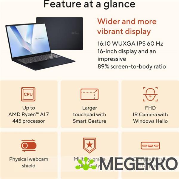 Grote foto asus vivobook 16 m1607ga mb084w copilot pc 16 amd ryzen ai 7 computers en software overige computers en software