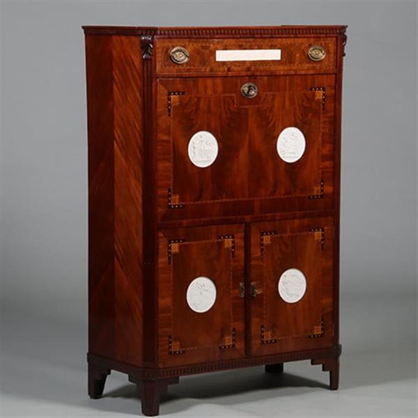 Grote foto secretaire abattant of klepbureau met 5 biscuit panelen prachtig ingelegd ca 1790 no.260650 antiek en kunst overige in antiek gebruiksvoorwerpen
