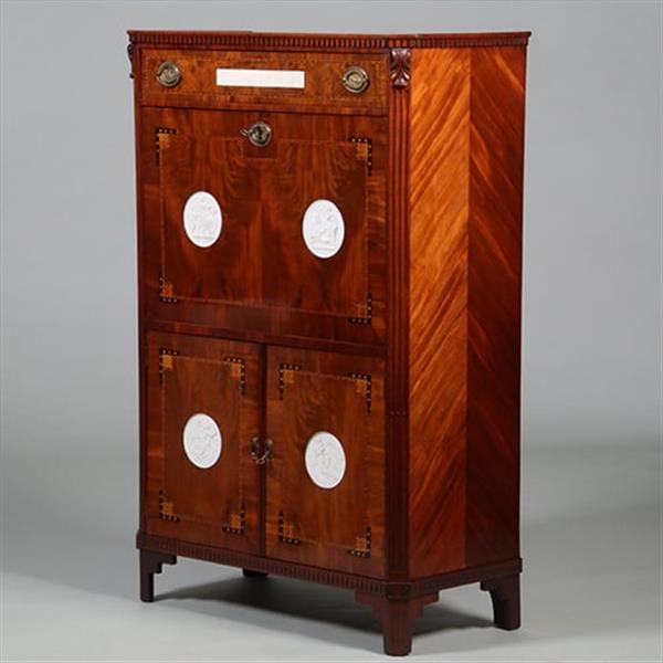 Grote foto secretaire abattant of klepbureau met 5 biscuit panelen prachtig ingelegd ca 1790 no.260650 antiek en kunst overige in antiek gebruiksvoorwerpen