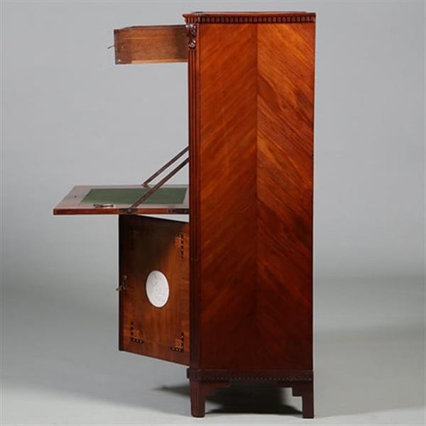 Grote foto secretaire abattant of klepbureau met 5 biscuit panelen prachtig ingelegd ca 1790 no.260650 antiek en kunst overige in antiek gebruiksvoorwerpen