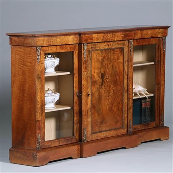 Grote foto engelse credenza in noten met inlegwerk en brons ca 1860 no.391115 antiek en kunst stoelen en banken