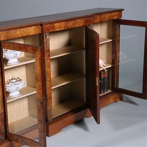 Grote foto engelse credenza in noten met inlegwerk en brons ca 1860 no.391115 antiek en kunst stoelen en banken