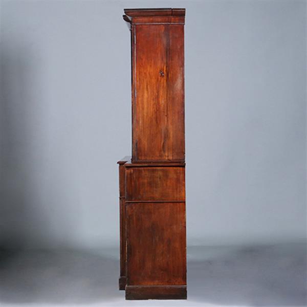 Grote foto engels georgian break front bibliotheekkast ca 1810 in mahonie met uittrekbaar bureau no.422405 antiek en kunst overige in antiek gebruiksvoorwerpen