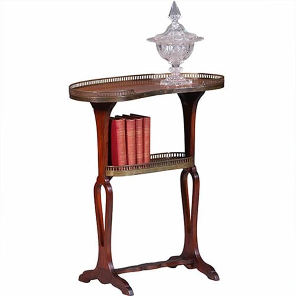 Grote foto niervormige etagiere of bijzettafel met messing rand en zonmotief ca 1900 no.422445 antiek en kunst stoelen en banken