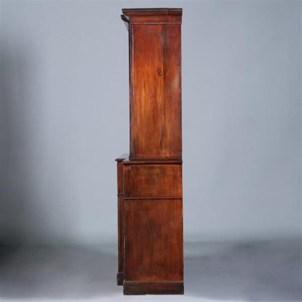 Grote foto engels georgian break front bibliotheekkast ca 1810 in mahonie met uittrekbaar bureau no.422405 antiek en kunst overige in antiek gebruiksvoorwerpen