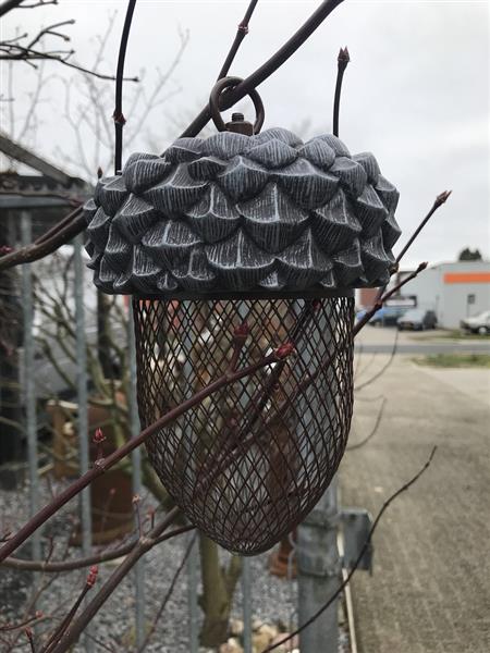 Grote foto vogelvoeder plek voederbak in de vorm van een eikel hele leuke tuin decoratie tuin en terras tuindecoratie