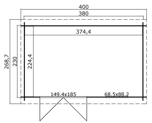 Grote foto blokhut amira 380x230 onbehandeld vuren tuin en terras tuinhuisjes en blokhutten