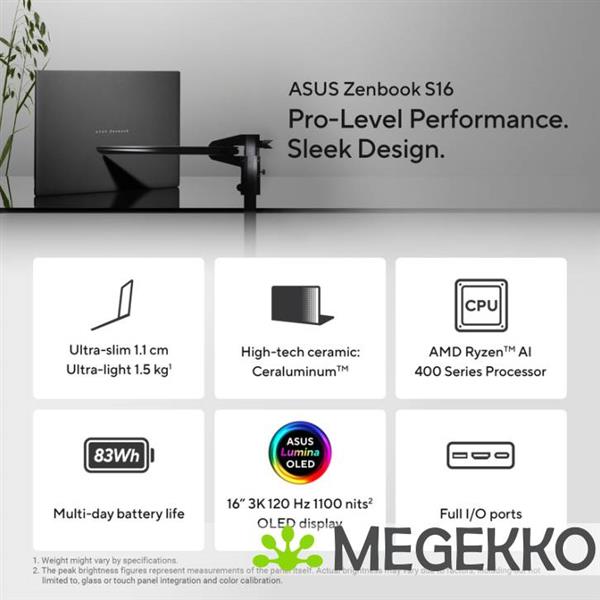 Grote foto asus zenbook s16 um5606ga ssnadw copilot pc 16 amd ryzen ai 9 computers en software overige computers en software