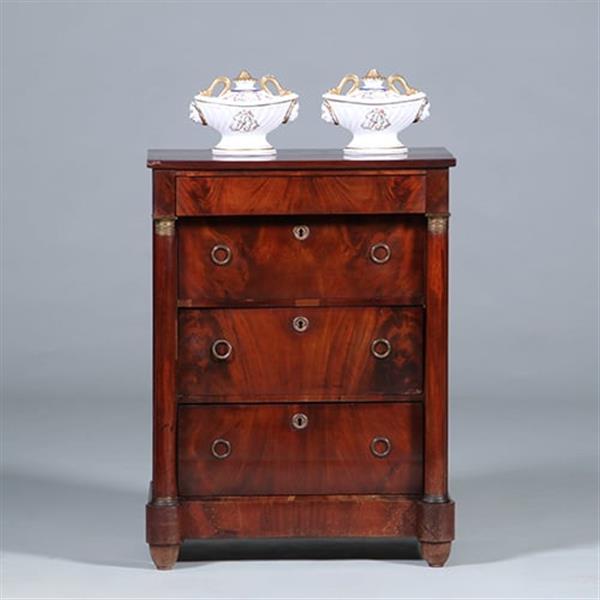 Grote foto opvallend kleine fraaie hollandse empire commode met 4 laden en 2 zuilen ca 1810 no.431525 antiek en kunst stoelen en banken