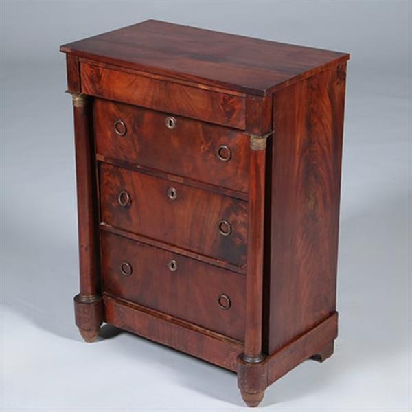Grote foto opvallend kleine fraaie hollandse empire commode met 4 laden en 2 zuilen ca 1810 no.431525 antiek en kunst stoelen en banken