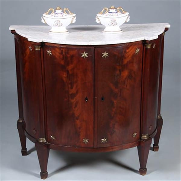 Grote foto franse empire demi lune buffet in mahonie met bloemmahonie ca 1810 no.431520 antiek en kunst stoelen en banken