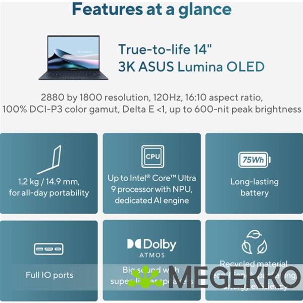 Grote foto asus zenbook 14 oled ux3405ca qlnad7w 14 intel core ultra 9 computers en software overige computers en software