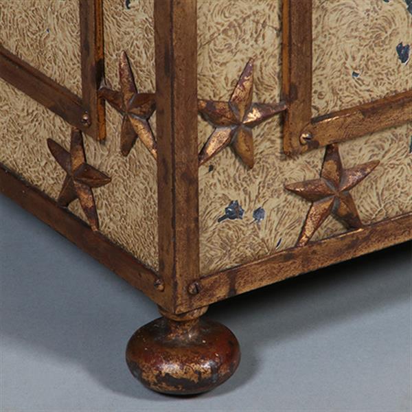 Grote foto antieke ijzeren beschilderde empire kist in prachtige oude kleur op bolpoten en met sterren ca 1810 antiek en kunst stoelen en banken