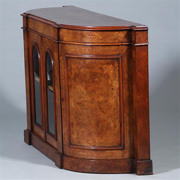 Grote foto blonde notenhouten credenza met kwartronde zijkasten ca 1850 fraaie ingelegde details no.431545 antiek en kunst stoelen en banken