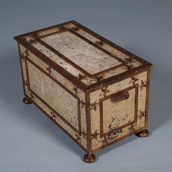 Grote foto antieke ijzeren beschilderde empire kist in prachtige oude kleur op bolpoten en met sterren ca 1810 antiek en kunst stoelen en banken