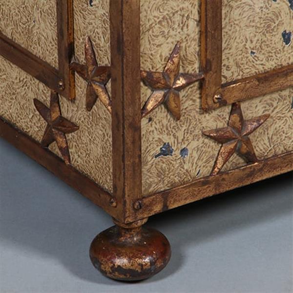 Grote foto antieke ijzeren beschilderde empire kist in prachtige oude kleur op bolpoten en met sterren ca 1810 antiek en kunst stoelen en banken