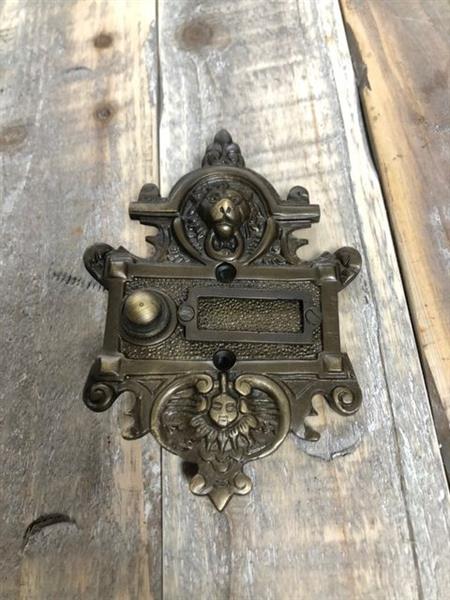Grote foto deurbel met leeuw en zon art nouveau stijl gepatineerd messing doe het zelf en verbouw materialen en producten