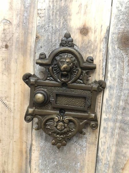 Grote foto deurbel met leeuw en zon art nouveau stijl gepatineerd messing doe het zelf en verbouw materialen en producten