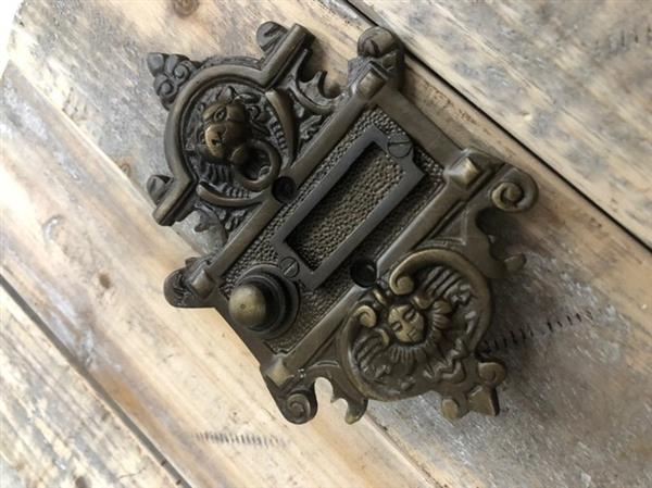 Grote foto deurbel met leeuw en zon art nouveau stijl gepatineerd messing doe het zelf en verbouw materialen en producten