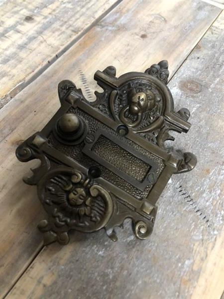 Grote foto deurbel met leeuw en zon art nouveau stijl gepatineerd messing doe het zelf en verbouw materialen en producten