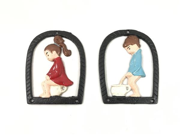 Grote foto set toilet tekens van een jongen en een meisje metaal in kleur doe het zelf en verbouw materialen en producten