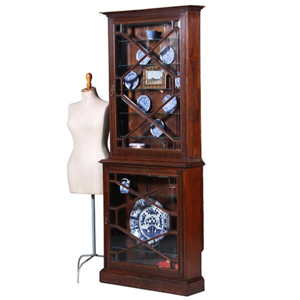 Grote foto bijzonder ondiepe vitrine kast met geslepnglas en 8 verstelbare planchettes ca 1865 no.431560 antiek en kunst stoelen en banken