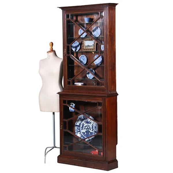 Grote foto bijzonder ondiepe vitrine kast met geslepnglas en 8 verstelbare planchettes ca 1865 no.431560 antiek en kunst stoelen en banken