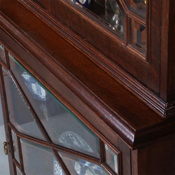 Grote foto bijzonder ondiepe vitrine kast met geslepnglas en 8 verstelbare planchettes ca 1865 no.431560 antiek en kunst stoelen en banken