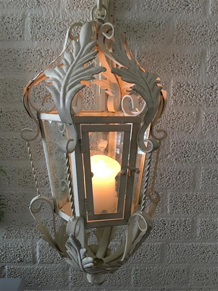 Grote foto lantaarn met muurbeugel gemaakt van smeedijzer old white patina echt geweldig fraai huis en inrichting overige