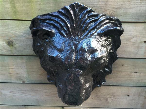 Grote foto muur fontein water uitloop leeuw gietijzer zwart tuin en terras overige tuin en terras