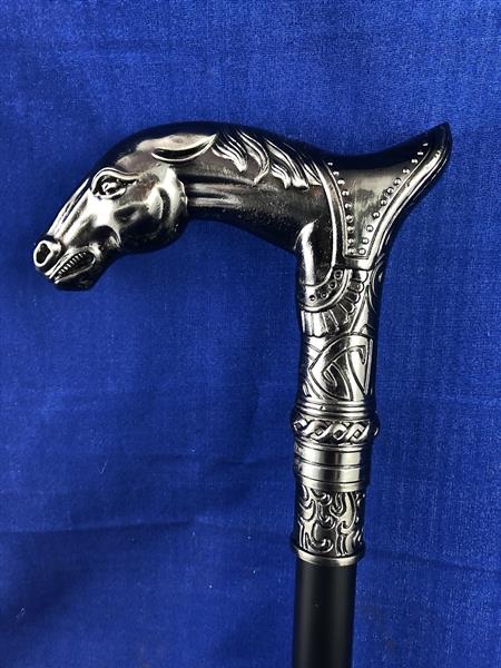 Grote foto wandelstok aluminium met paardenhoofd geweldig. kleding dames sieraden