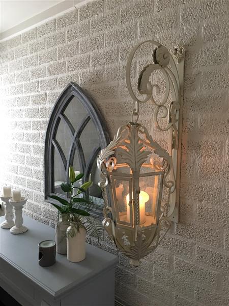 Grote foto lantaarn met muurbeugel gemaakt van smeedijzer old white patina echt geweldig fraai huis en inrichting overige