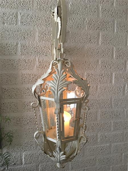Grote foto lantaarn met muurbeugel gemaakt van smeedijzer old white patina echt geweldig fraai huis en inrichting overige