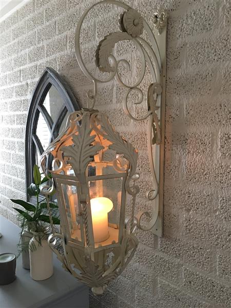 Grote foto lantaarn met muurbeugel gemaakt van smeedijzer old white patina echt geweldig fraai huis en inrichting overige
