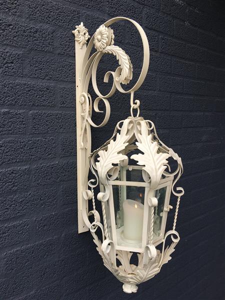 Grote foto lantaarn met muurbeugel gemaakt van smeedijzer old white patina echt geweldig fraai huis en inrichting overige