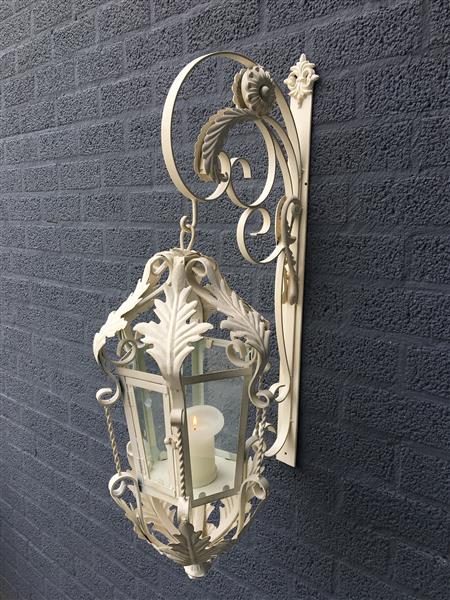 Grote foto lantaarn met muurbeugel gemaakt van smeedijzer old white patina echt geweldig fraai huis en inrichting overige