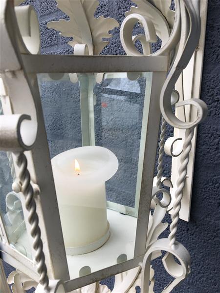 Grote foto lantaarn met muurbeugel gemaakt van smeedijzer old white patina echt geweldig fraai huis en inrichting overige