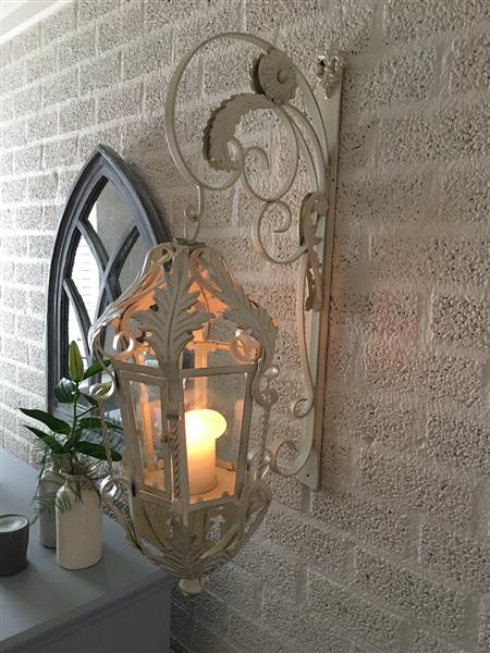 Grote foto lantaarn met muurbeugel gemaakt van smeedijzer old white patina echt geweldig fraai huis en inrichting overige