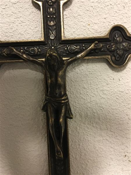 Grote foto jezus aan het kruis gepatineerd messing inri. antiek en kunst kunst