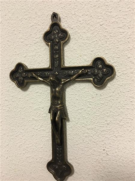 Grote foto jezus aan het kruis gepatineerd messing inri. antiek en kunst kunst