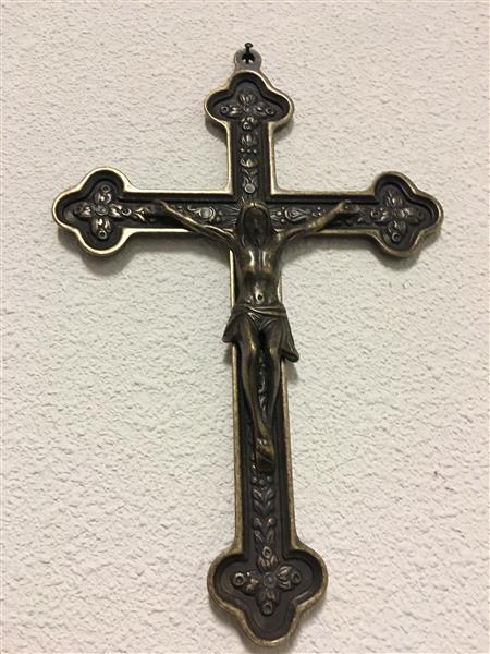Grote foto jezus aan het kruis gepatineerd messing inri. antiek en kunst kunst