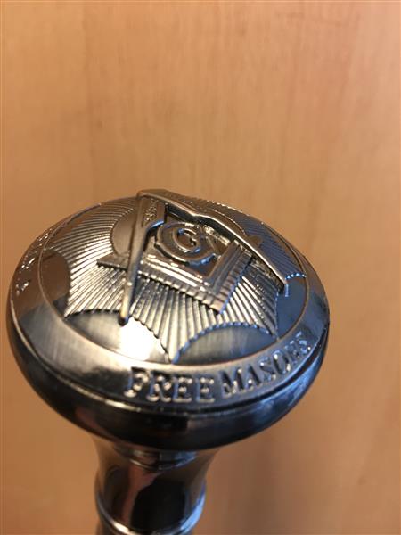 Grote foto uniek wandelstok alu chrome nikkel handvat vrijmetselarij kleding dames sieraden