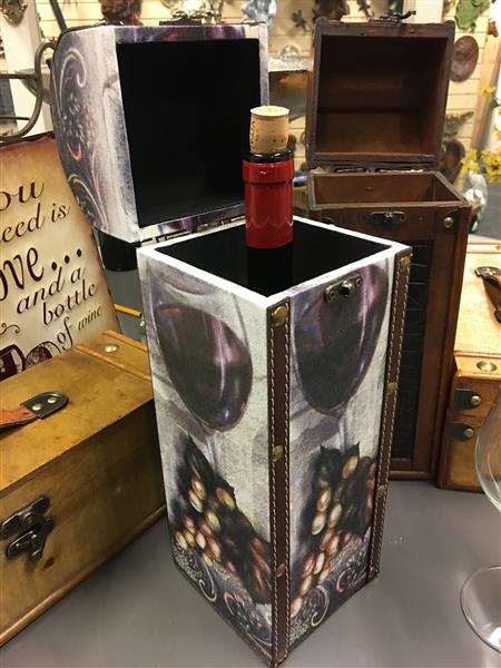 Grote foto 1 houten kist voor een fles wijn rechtop hout met canvas afbeelding wijn druif huis en inrichting woningdecoratie