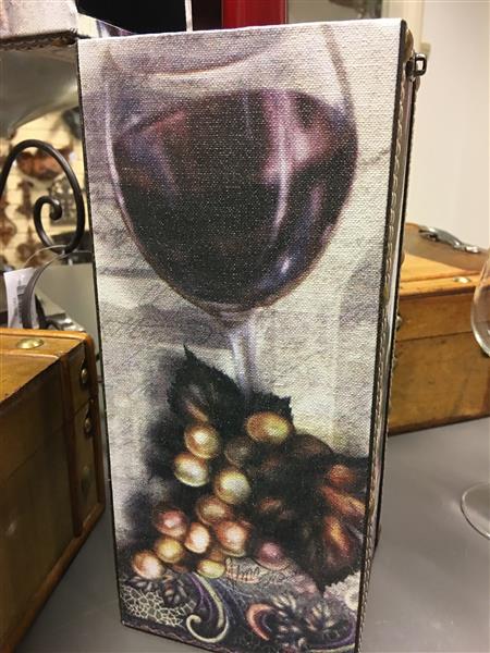 Grote foto 1 houten kist voor een fles wijn rechtop hout met canvas afbeelding wijn druif huis en inrichting woningdecoratie