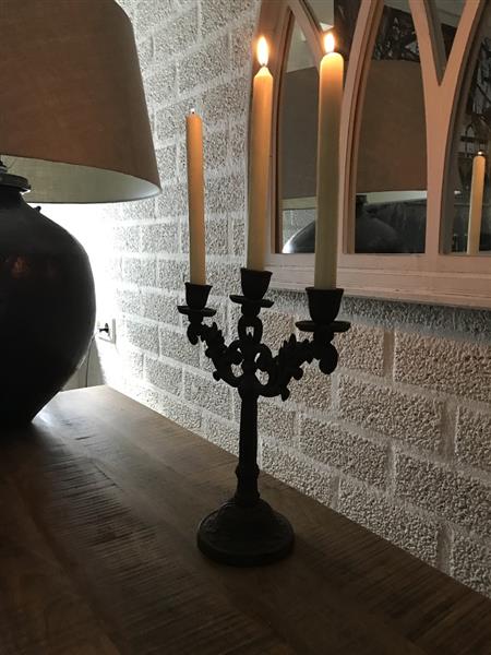 Grote foto kaarsenkandelaar 3 armige robuustegietijzer old white super mooi huis en inrichting woningdecoratie
